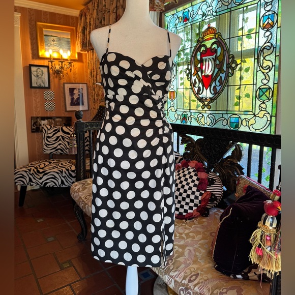 Vintage 90s Black and White Polka Dot Mini Party Dress Size 6 - Picture 1 of 9